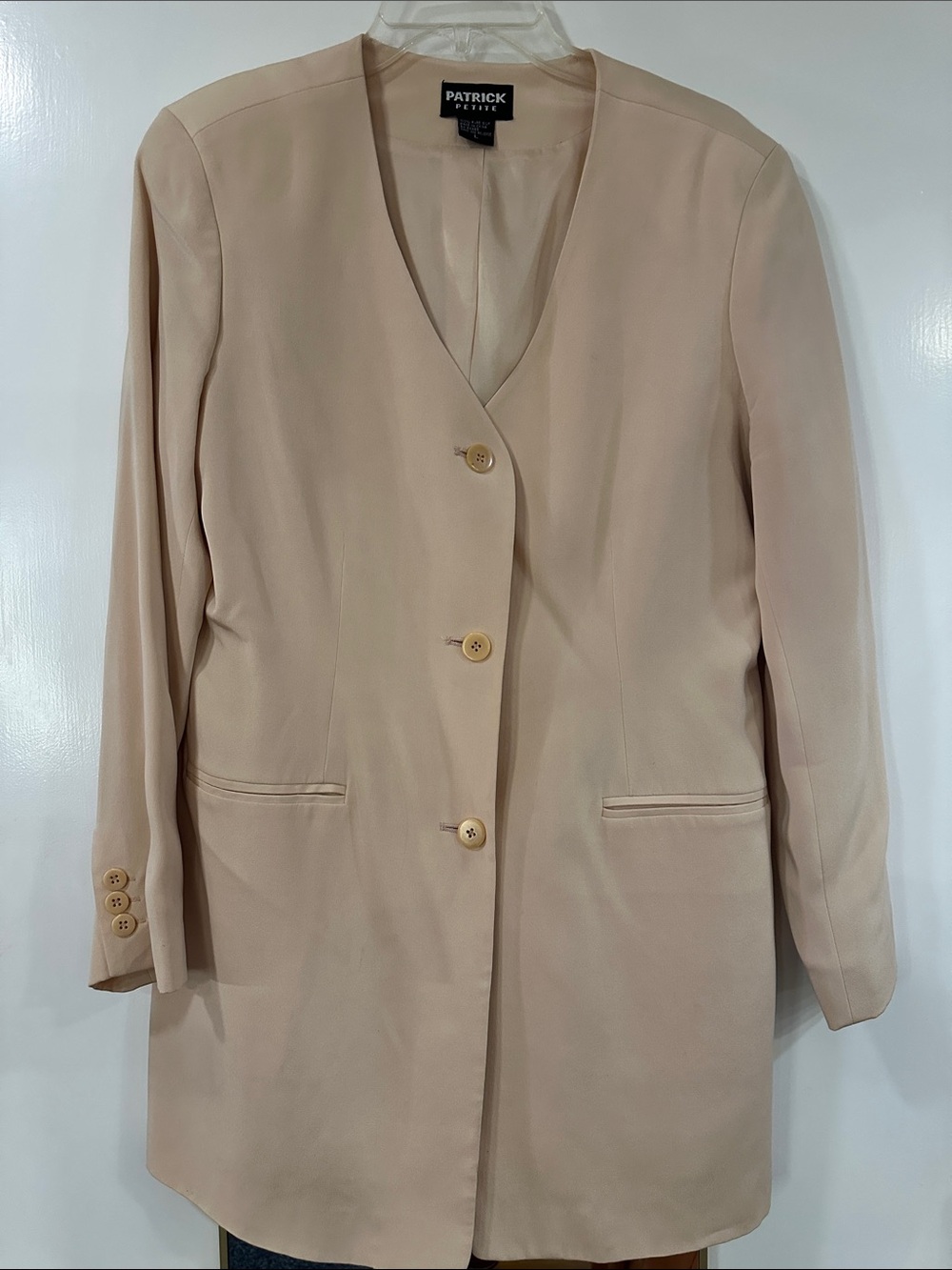100% Silk Light Pink V-Neck Single-Breasted Blazer